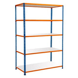 Medium Duty Shelving with 5 Levels 1525mm Wide blue orange melamine shelves