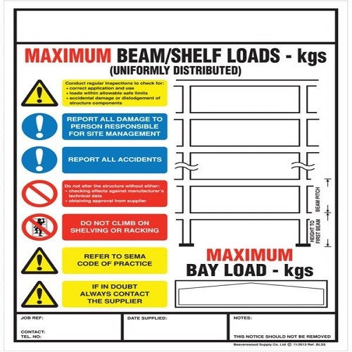 Pallet Racking Weight Load Notice - Portrait Style