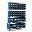 shelving bay with plastic bins