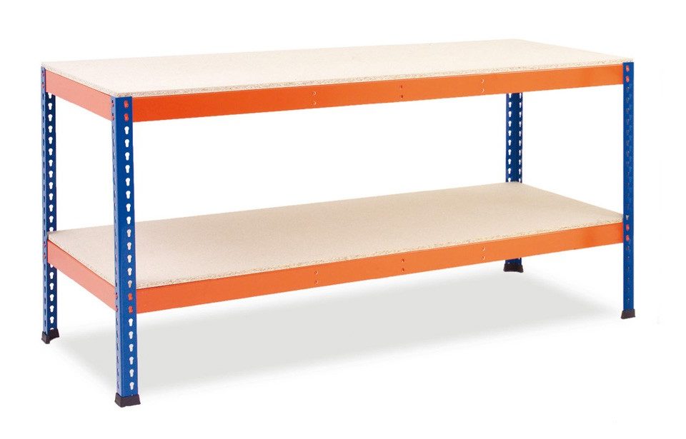 Workbench with Chipboard Top & Full Lower Shelf Blue Orange